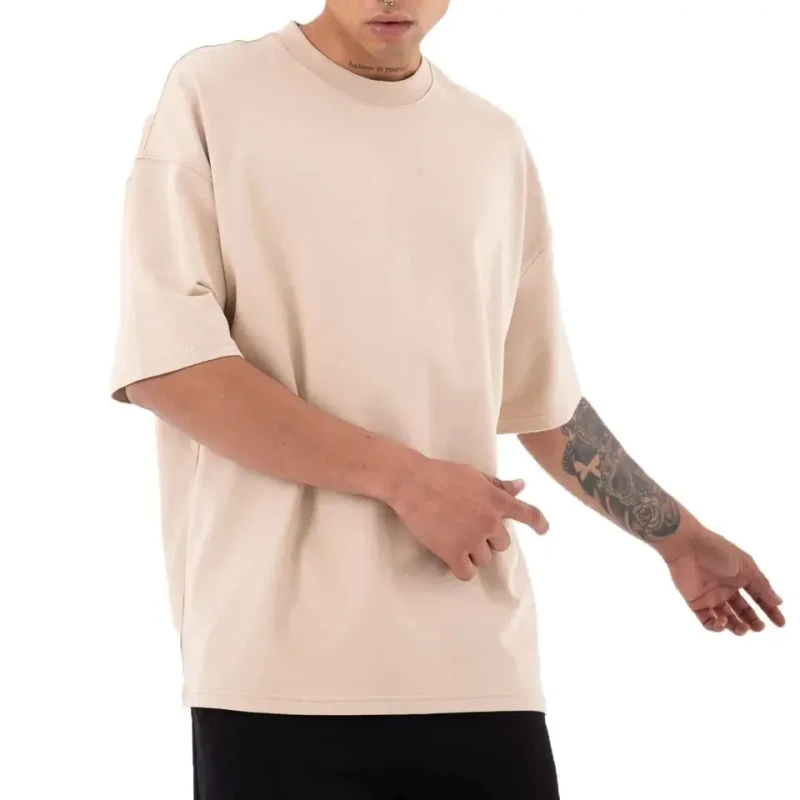 100-Organic-Cotton-Fabric-Oversize-Basic-T-shirt-Crew-neck-Short-Sleeve-Beige-Color-for-Men