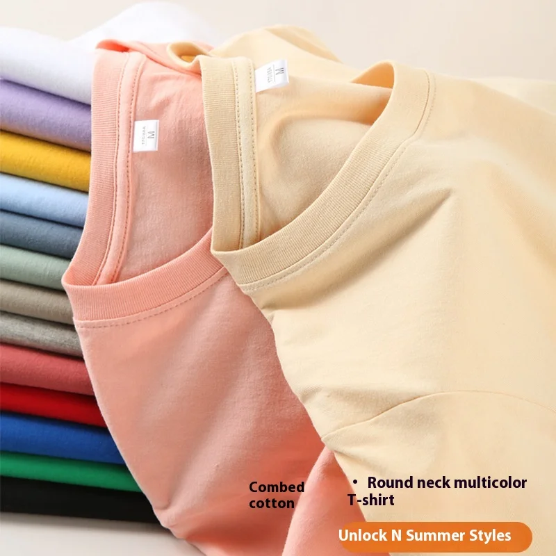 100-Organic-Cotton-Solid-Plain-180g-Adult-Custom-Logo-Short-Sleeved-Cultural-Round-Neck-Women-T-shirts