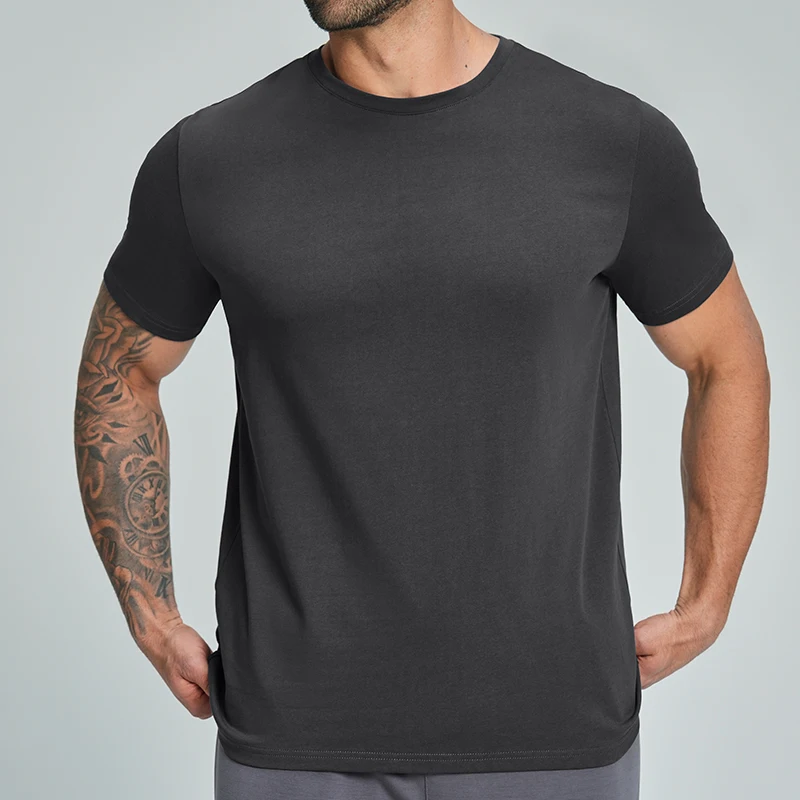 100-Organic-Cotton-T-Shirt-Running-Casual-Men-Breathable-Shirt-Crew-Neck-Gym-Sport-T-Shirt