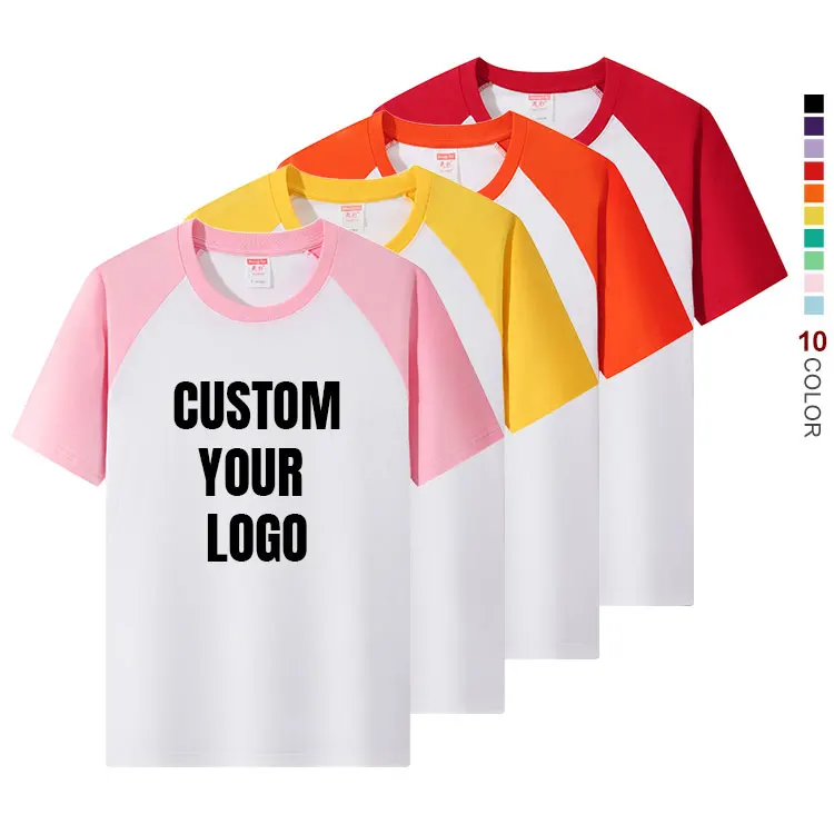 100Cotton-KidsShort-Sleeve-T-Shirt-CrewNeck-New-Color-Block-Raglan-Sleeve-Custom-Logo-Available-OEM-ODM-Soft-Cotton-for-Summer