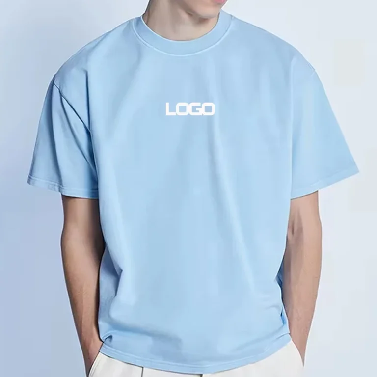 100cotton-t-Shirt-for-Men-Light-Blue-Cropped-Mens-t-Shirt-Custom-logo-Anti-shrink-Boxy-t-Shirt