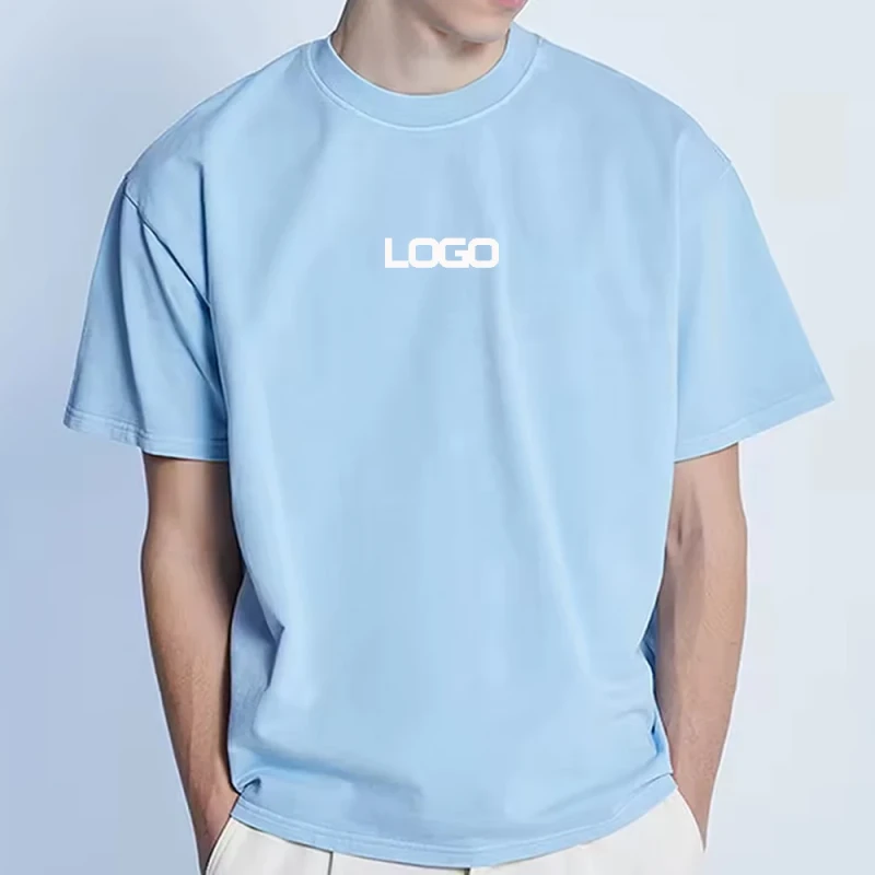 100cotton-t-Shirt-for-Men-Light-Blue-Cropped-Mens-t-Shirt-Custom-logo-Anti-shrink-Boxy-t-Shirt