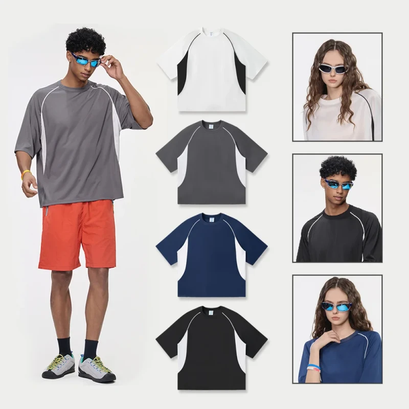 150GSM-Mesh-Fabric-Outdoor-Patchwork-Color-Block-Short-Sleeve-T-Shirt-For-Men-European-And-American-Unisex-Summer-T-Shirt