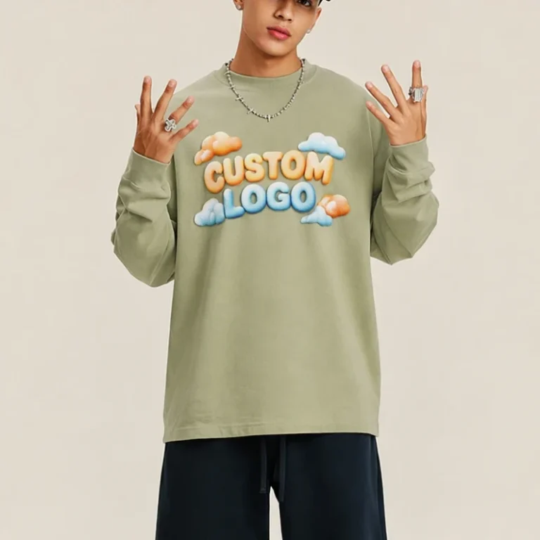 180-300-GSM-Blank-100-Cotton-T-Shirt-Custom-Puff-Printed-Unisex-Casual-Long-Sleeve-Tee