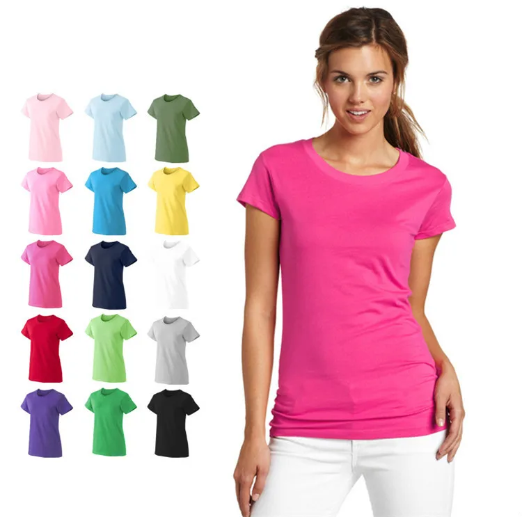 180gsm-Women-Casual-100-Cotton-Blank-Plain-Custom-Crew-Neck-Short-Sleeve-T-Shirt