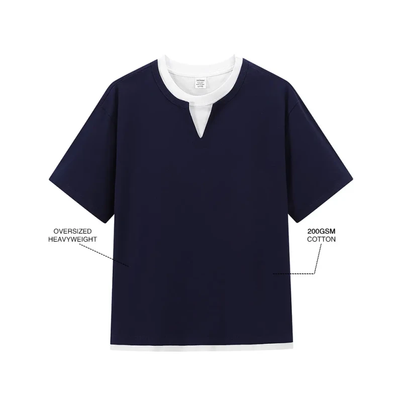 200GSM-100-Cotton-T-Shirt-Men-Women-Color-Block-Layered-Loose-Fit-Custom-Logo-Bulk-Order-for-Casual-Teamwear