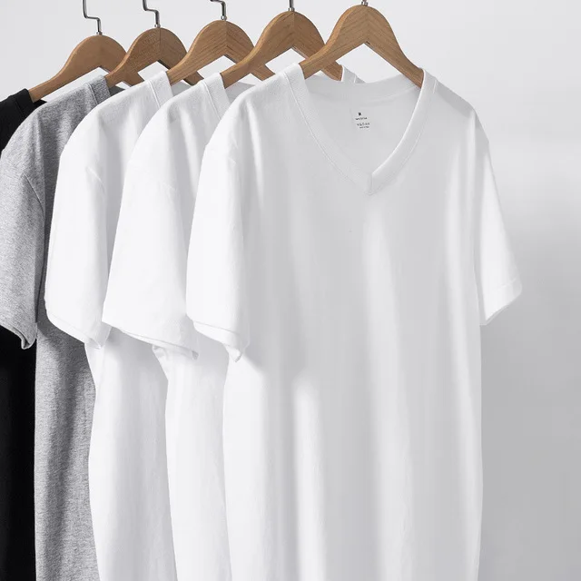 210g-Heavy-Seamless-Thick-Cotton-V-Neck-Short-Sleeve-Solid-Blank-Loose-Fit-T-Shirt-for-Men-and-Women