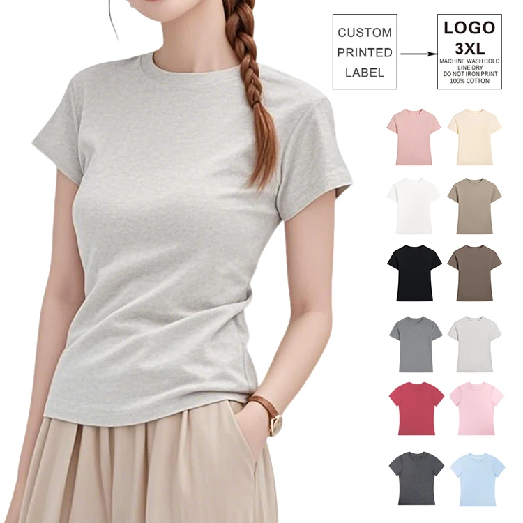 220G-White-Round-Neck-Custom-Graphic-Cotton-and-Elastic-Ladies-Womens-T-Shirt-Summer-T-Shirts-Women