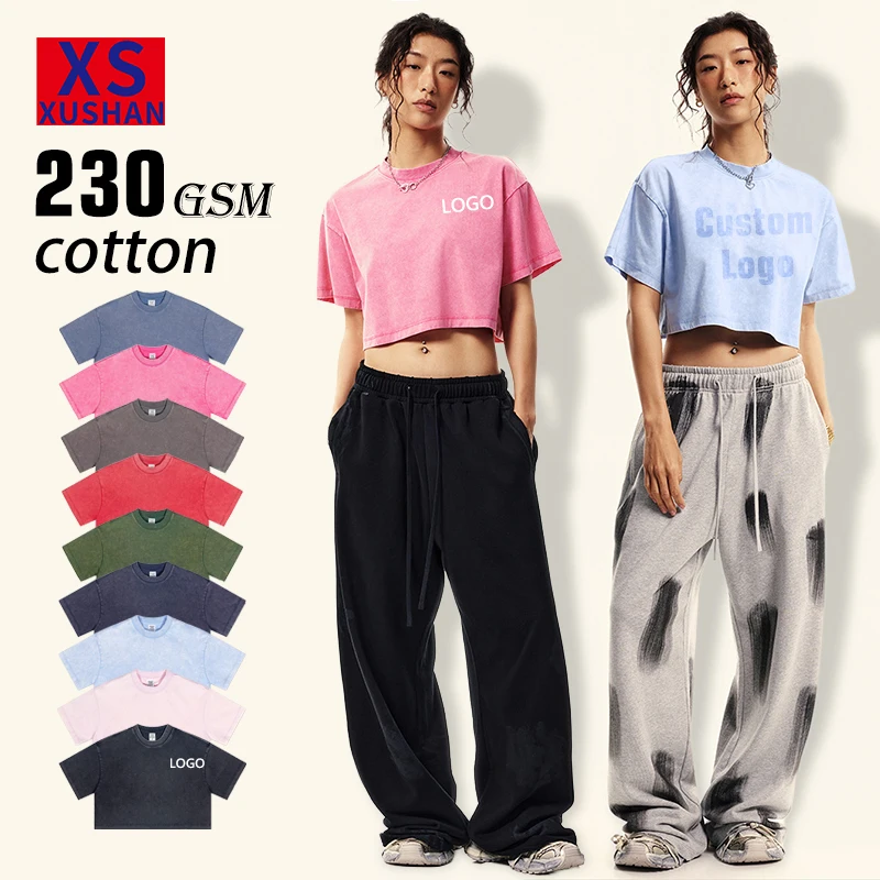 230-Grams-Personalized-Logo-Womens-Pink-Washed-100-Cotton-Eco-Friendly-Loose-Fit-Summer-Fashion-T-Shirt-Silk-Screen-Printing-2