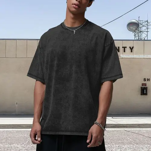 230GSM-Acid-Washed-Tshirt-Crew-Neck-Oversized-100-Cotton-T-shirt-Drop-Shoulder-Vintage-t-Shirt-for-Men