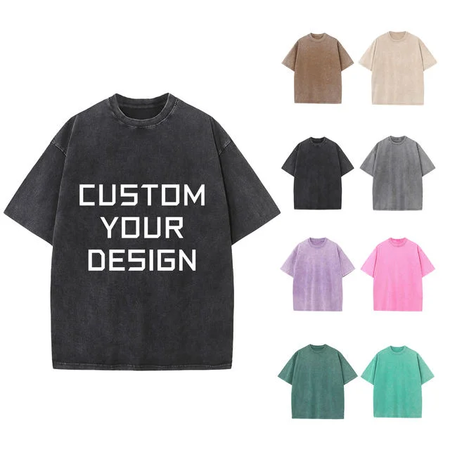 230GSM-Heavyweight-Cotton-Acid-Washed-T-Shirt-Custom-Logo-Vintage-Stone-Washed-Tee-Mens-High-Street-Style