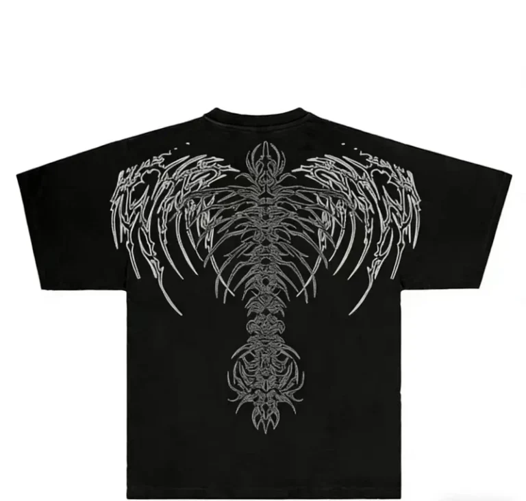 230g-Cotton-Polyester-Crew-Neck-T-Shirt-Skeleton-Wing-Graphic-Breathable-Oversized-Streetwear-All-Season