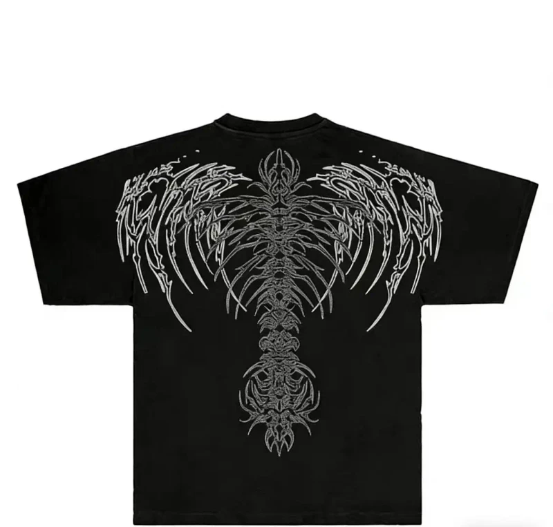 230g-Cotton-Polyester-Crew-Neck-T-Shirt-Skeleton-Wing-Graphic-Breathable-Oversized-Streetwear-All-Season