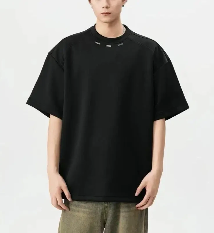 230g-Weight-Polyester-and-Nylon-Round-neck-with-Decorations-Around-Neck-Anti-Wrinkle-and-Quick-Dry-T-shirt-Suitable-for-Summer
