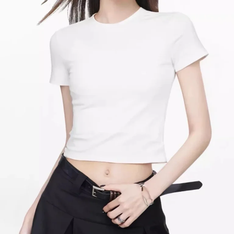 230gsm-Summer-T-Shirt-High-Waist-Slim-Fit-with-Exposed-Navel-Short-Style-Hot-Girl-Top-for-Women-Model-A32