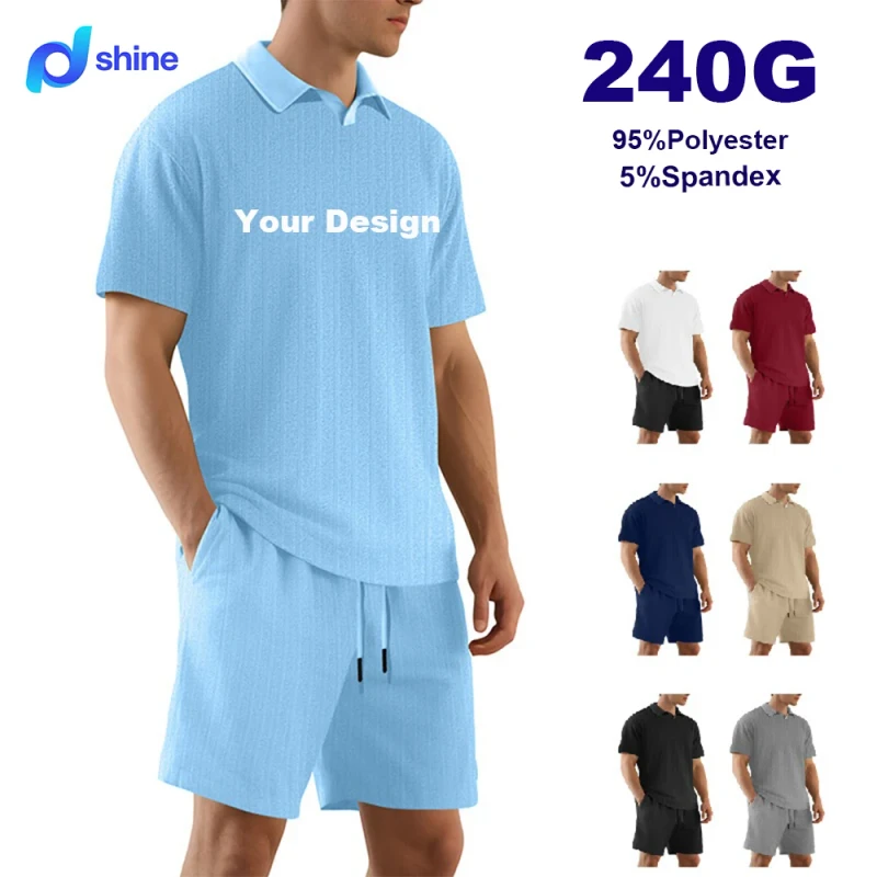 240G-95Polyester-5Spandex-Men-Summer-Shirt-Shorts-Set-Custom-Logo-Print-Solid-Button-Casual-Daily-Comfort-Outfit