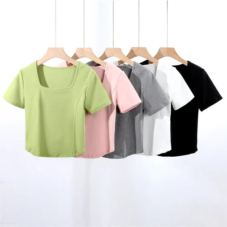 260Gsm-Cotton-Spandex-Eco-Friendly-Streetwear-Square-Collar-Plain-Blank-White-Crop-Top-Tee-T-Shirt-for-Women