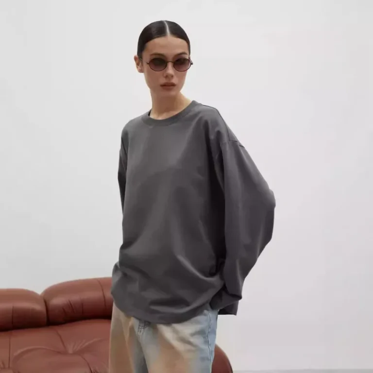 260g-Combed-Cotton-Solid-Color-Long-Sleeve-Crew-Neck-Womens-Autumn-Mid-length-Loose-Comfortable-Casual-T-shirt-High-Temperature