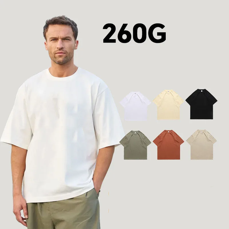 260gsm-Custom-Logo-Design-100-Cotton-Top-Quality-Oversized-Heavy-Short-Sleeve-Solid-Color-Trend-Leisure-T-shirt-for-Men