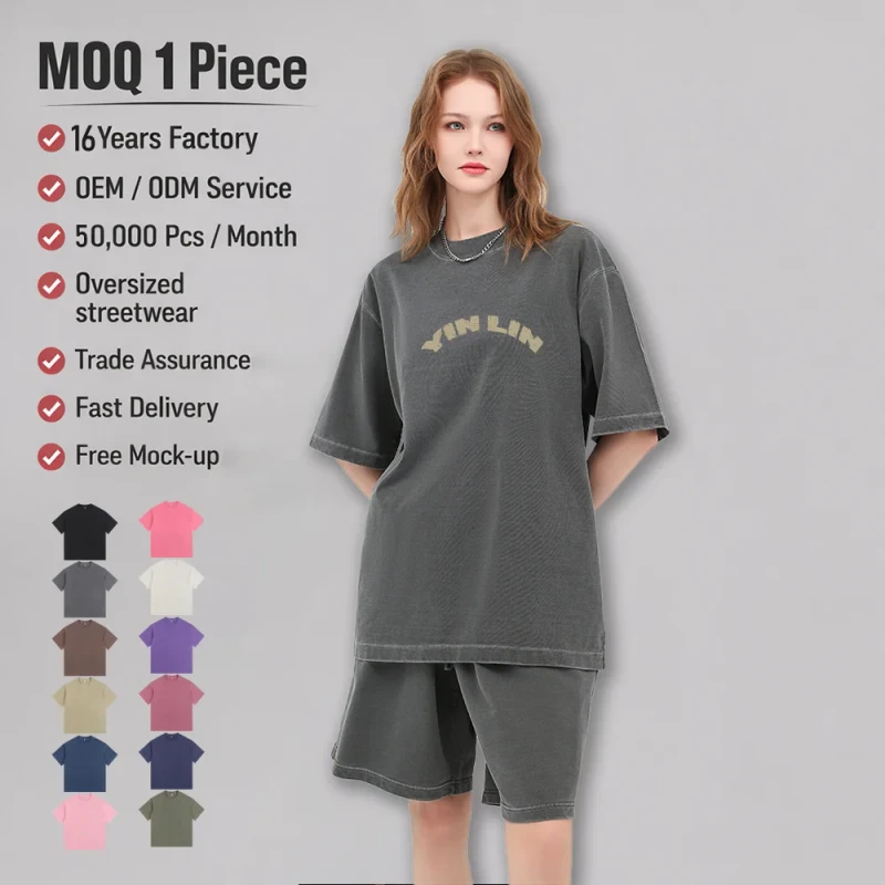 260gsm-Vintage-Washed-100-Cotton-Drop-Shoulder-Texture-Ladies-T-Shirt-for-Women