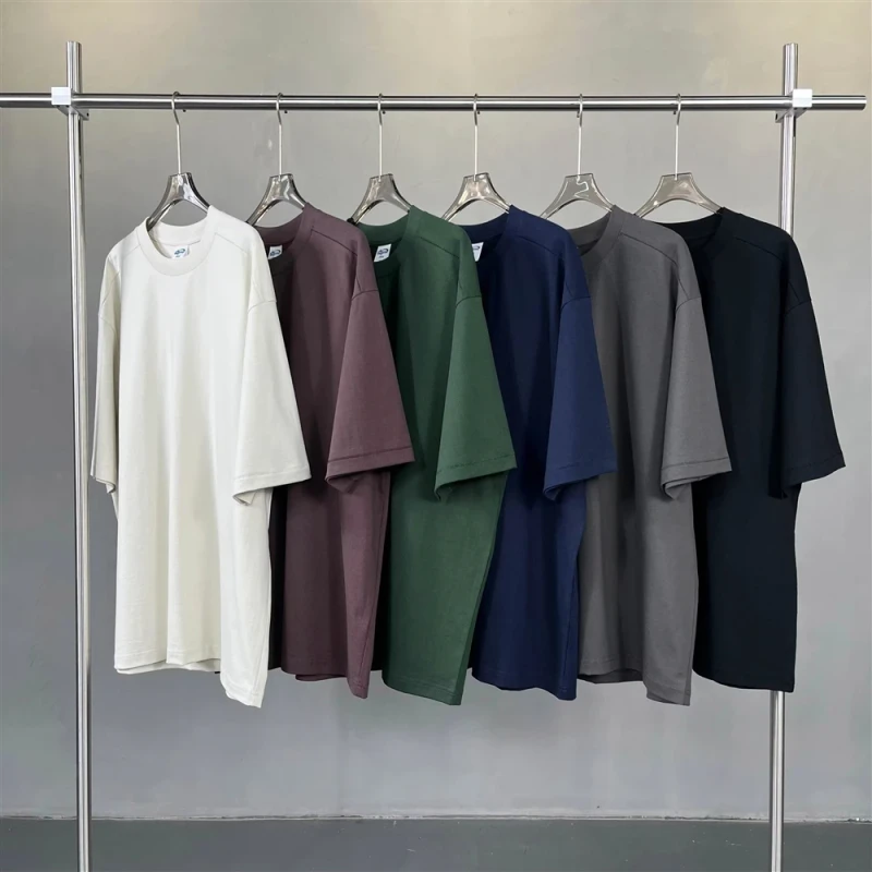 275g-Shoulder-Splicing-Design-Basic-Short-Sleeve-T-shirt-100-Cotton-Mens