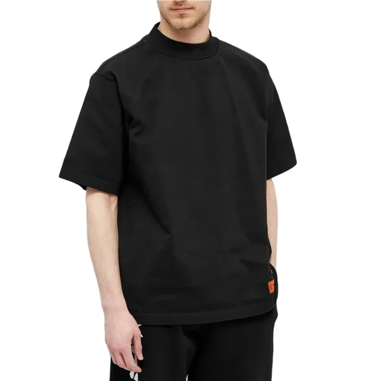 280GSM-Custom-Heavy-T-Shirt-Thick-Cotton-Tshirts-High-Collar-Big-and-Tall-Fit-Mock-Neck-Black-Drop-Shoulder-T-Shirt