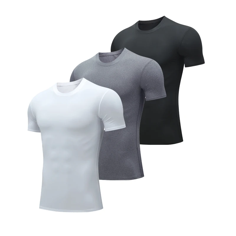 3-Pack-Mens-Compression-Shirt-Black-White-Gray-Short-Sleeve-Athletic-Baselayer-Sports-T-Shirts-Workout-Tops