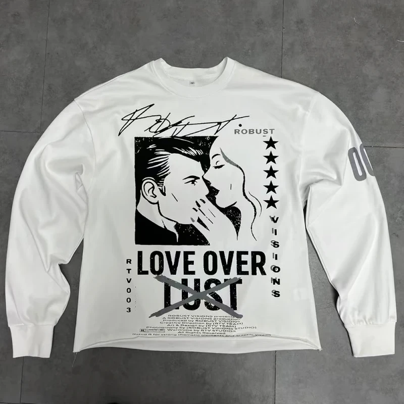 305GSM-100-Combed-Cotton-Fabric-O-Neck-Boxy-Fit-Raw-Edge-Hem-DTG-Printed-Mens-Long-Sleeve-Shirts