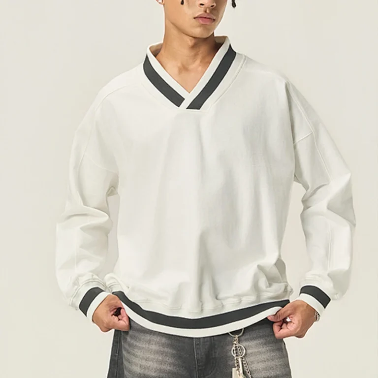 380-GSM-V-Neck-Unisex-Men-Blank-Heavy-Weight-Tshirt-Custom-LOGO-Oversize-Vintage-Boxy-Crop-Cotton-Sweatshirt-Long-Sleeve-T-Shirt