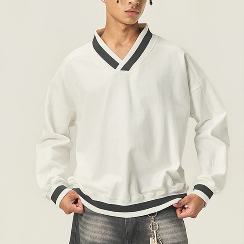 380-GSM-V-Neck-Unisex-Men-Blank-Heavy-Weight-Tshirt-Custom-LOGO-Oversize-Vintage-Boxy-Crop-Cotton-Sweatshirt-Long-Sleeve-T-Shirt