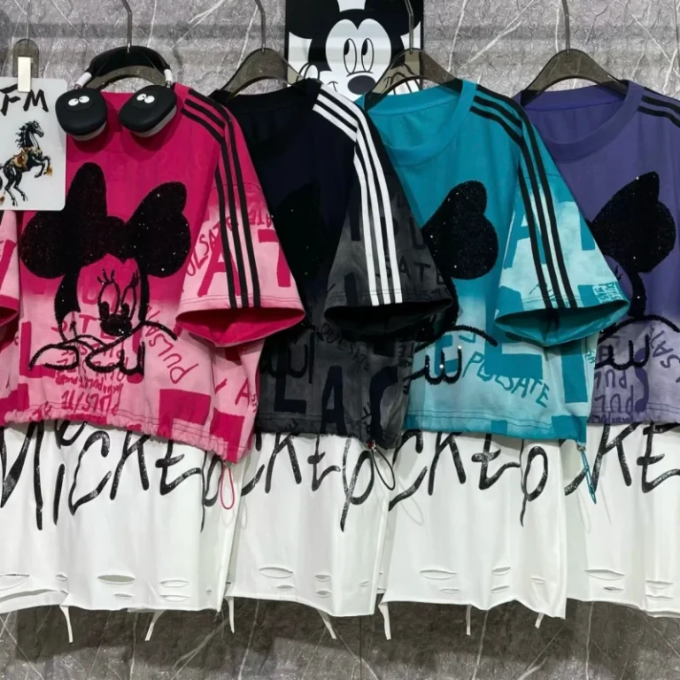 8061-FANMAJIALIE-Womens-Cotton-Printed-Embroidered-Mickey-Minnie-Short-Sleeve-Loose-Fit-T-shirt-Breathable-Street-Fashion