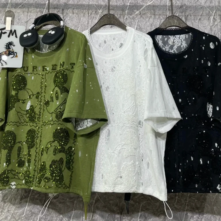 8136-FANMAJIALIE-High-Quality-Supplier-Women-Durable-Mickey-Breathable-Print-Sparkle-Cartoon-Patch-Daily-Wear-Oversized-T-Shirt