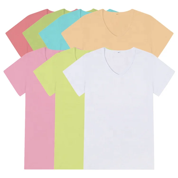 95Polyester-5Spandex-Cotton-Feel-Plain-Pastel-Color-Tee-Shirt-Sublimation-DTF-Logo-V-Neck-Polyester-T-Shirts