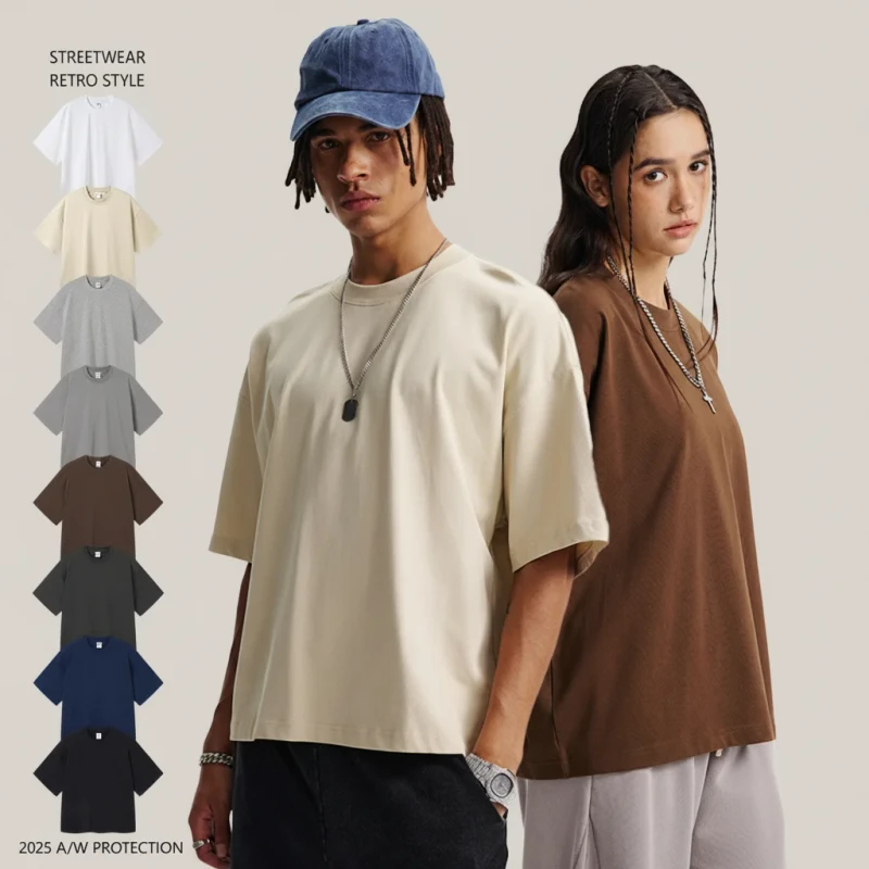 ARTIE-Mens-Spring-Summer-New-275G-Heavyweight-Pure-Cotton-T-shirt-Blank-Loose-Short-Sleeve-Street-Style-Breathable