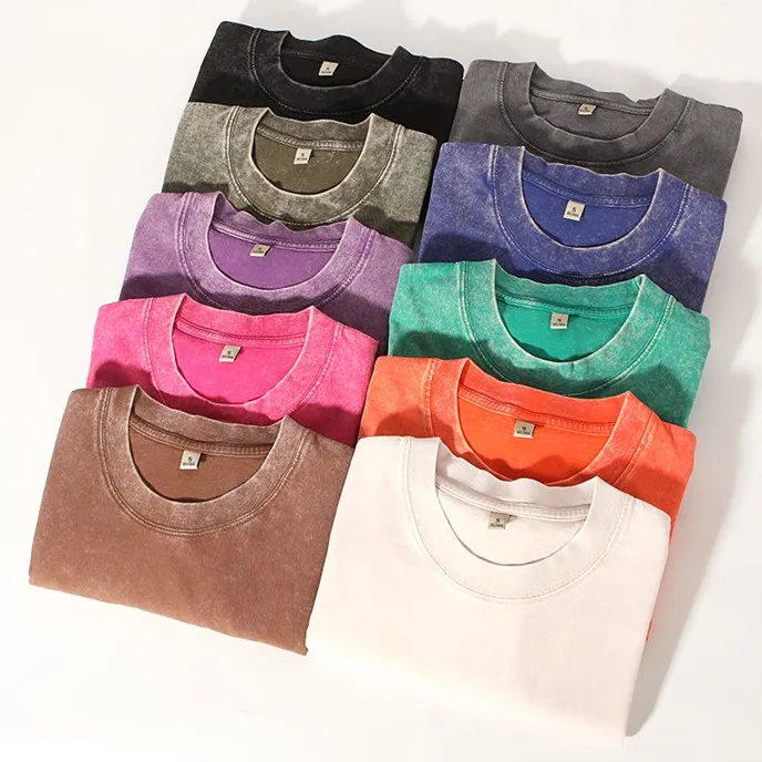 Acid-Washed-Organic-Cotton-Polyester-T-Shirt-Solid-Pattern-Sport-T-Shirt-with-Heavy-Weight-Screen-Printed