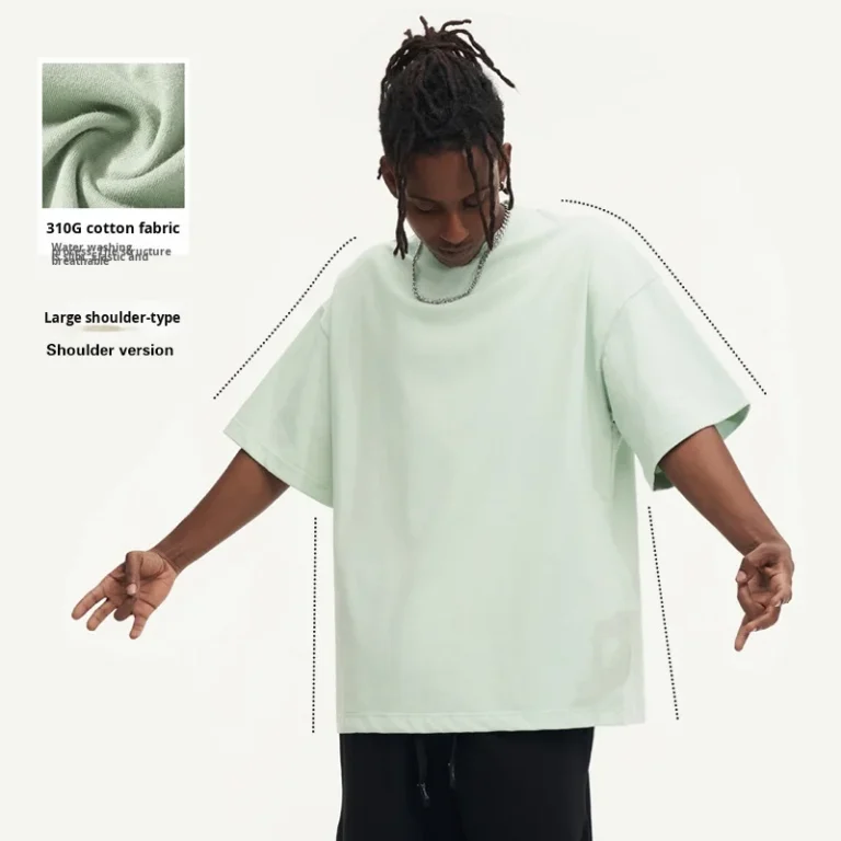 American-Style-Mens-Blank-Design-Pure-Cotton-Loose-Fit-Drop-Shoulder-Short-Sleeve-Thick-Knitted