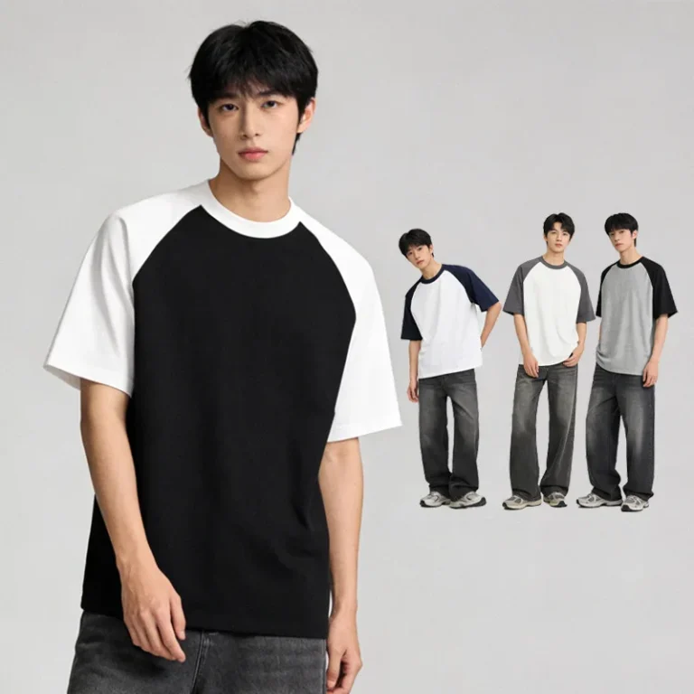 American-style-Raglan-Short-sleeve-Mens-T-shirt-Summer-Vintage-Pure-cotton-Solid-Blank-Couples-Base-layer-200g-Breathable-2