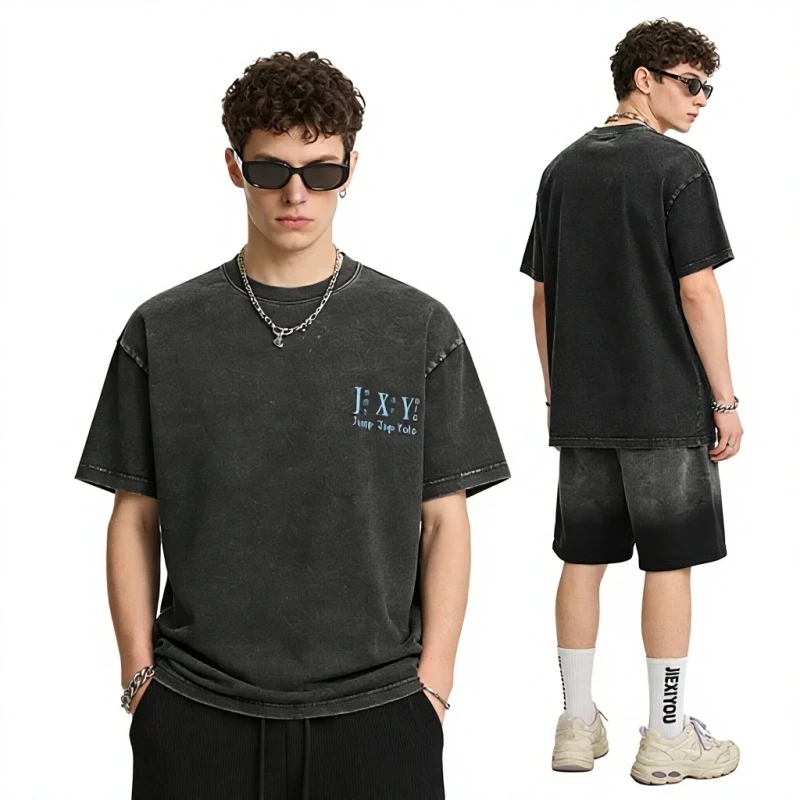 American-style-Retro-T-Shirt-Men-Customizable-Letter-Print-Crew-Neck-Casual-Short-Sleeves-Combed