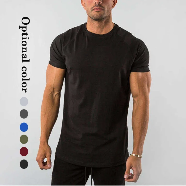 Athletic-Active-Wear-Slim-Fit-Mens-T-shirts-Curve-Hem-Blank-Workout-Fitness-Sportswear-Gym-Training-Tshirt