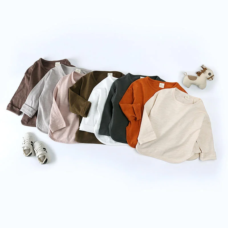 Autumn-Cotton-Children-Clothes-Long-Sleeved-Kids-Girls-Tops-Boys-Plain-Bamboo-Cotton-T-Shirt