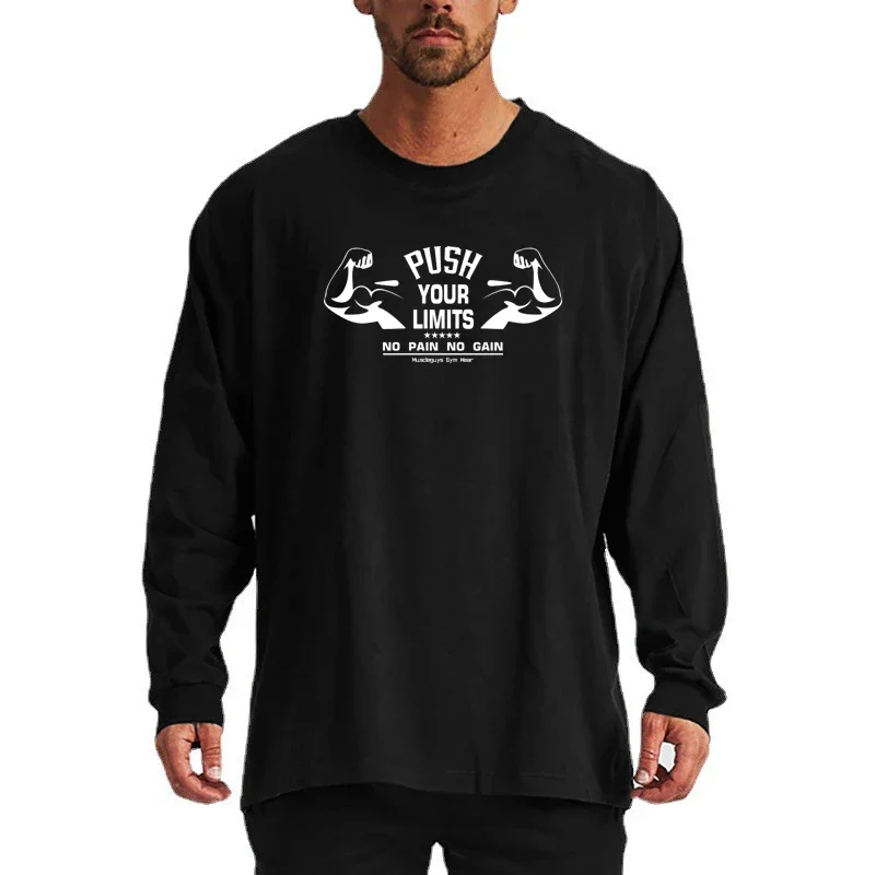 Autumn-Mens-Oversized-Long-Sleeve-T-shirt-Loose-Fit-Dropped-Shoulder-Cotton-Fitness-T-Shirt-Gym-Bodybuilding-Tops-Tees