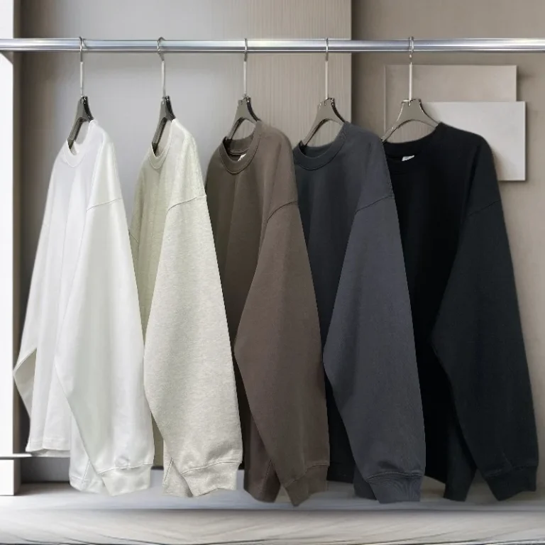 Autumn-Winter-Mens-Long-Sleeve-T-Shirt-100-Cotton-Oversize-O-Neck-Heavy-385g-Woven-Anti-Wrinkle-Anti-Pilling