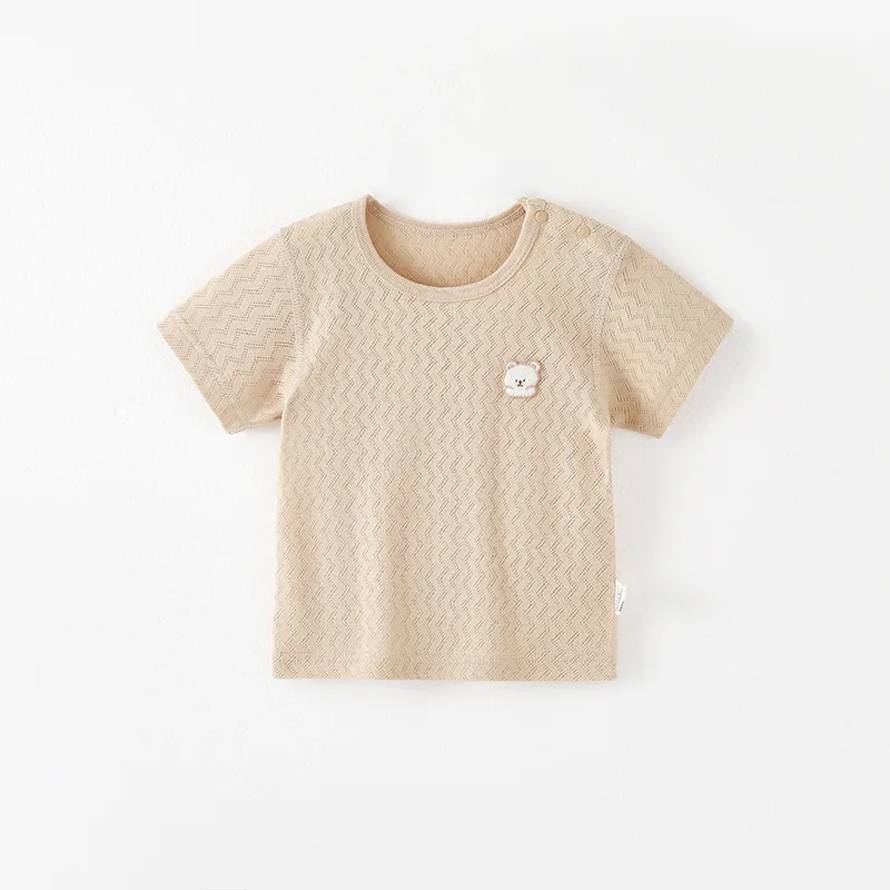 Baby-100-Cotton-Pullover-Ripple-Ribbed-Short-Sleeve-T-shirt-Unisex-Kids-O-Neck-Soft-Breathable-Lightweight-Stretchy-Geometric