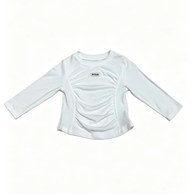Baby-Girl-Printed-Cartoon-Long-Sleeve-T-Shirt-Cotton-Round-Neck-Ruched-Front-Label-Casual-Top-Children-Clothing-OEM