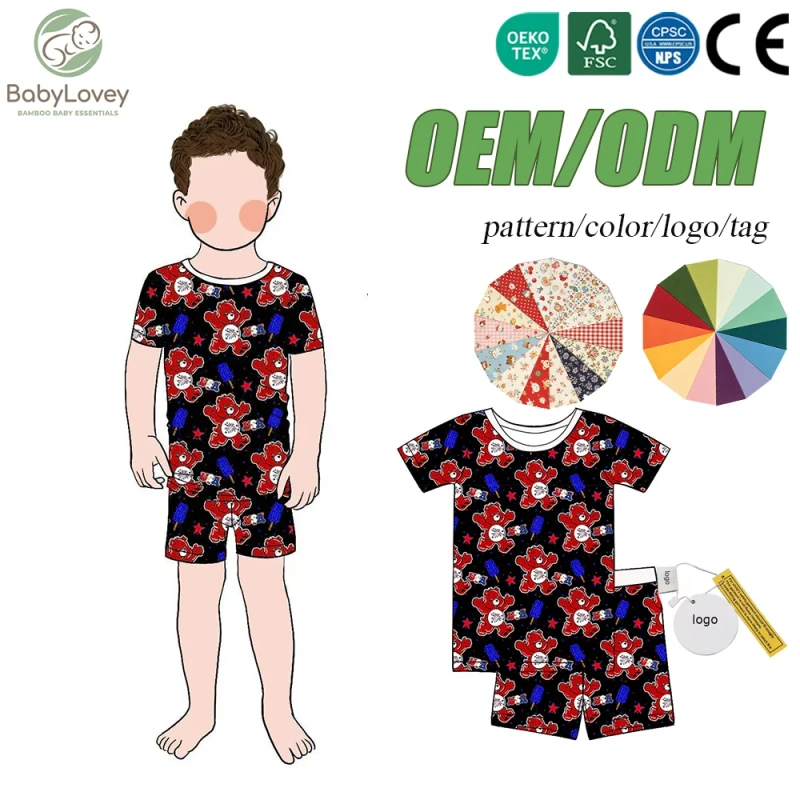 Babylovey-Red-Bear-Print-Bamboo-Boys-Summer-Clothing-Set-Short-Sleeve-T-Shirt-And-Shorts-Holiday-Outfit