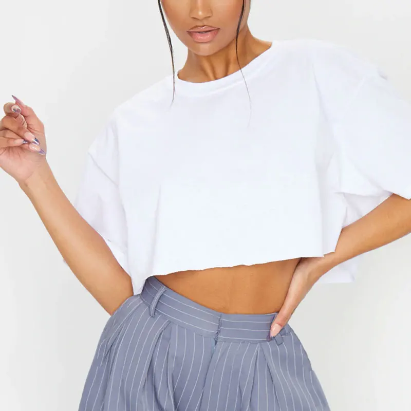 Best-Selling-Fashion-Womens-T-shirts-Custom-High-Quality-100Cotton-White-Plain-Crop-Top