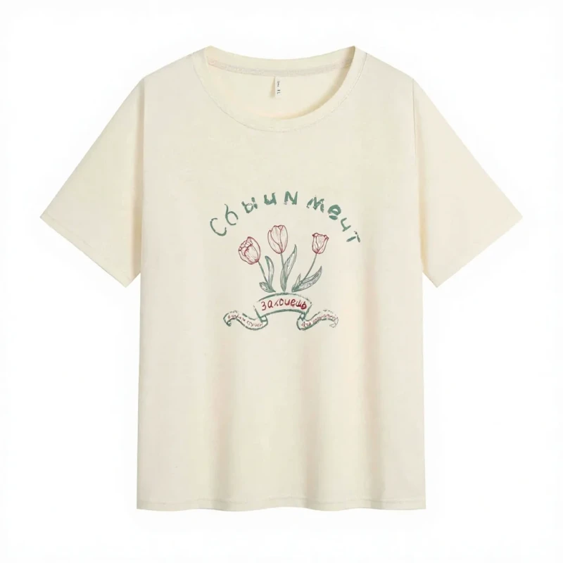 Big-Size-Womens-Breathable-Oversized-Cotton-Logo-Floral-Print-Short-Sleeve-Loose-Fit-Summer-Casual-T-shirt
