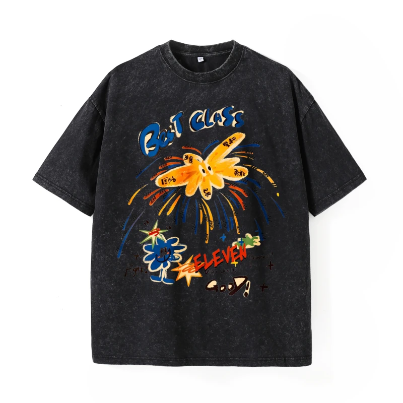 Black-Short-Sleeve-T-Shirt-With-Colorful-Flower-and-Text-Print-for-Casual-Wear