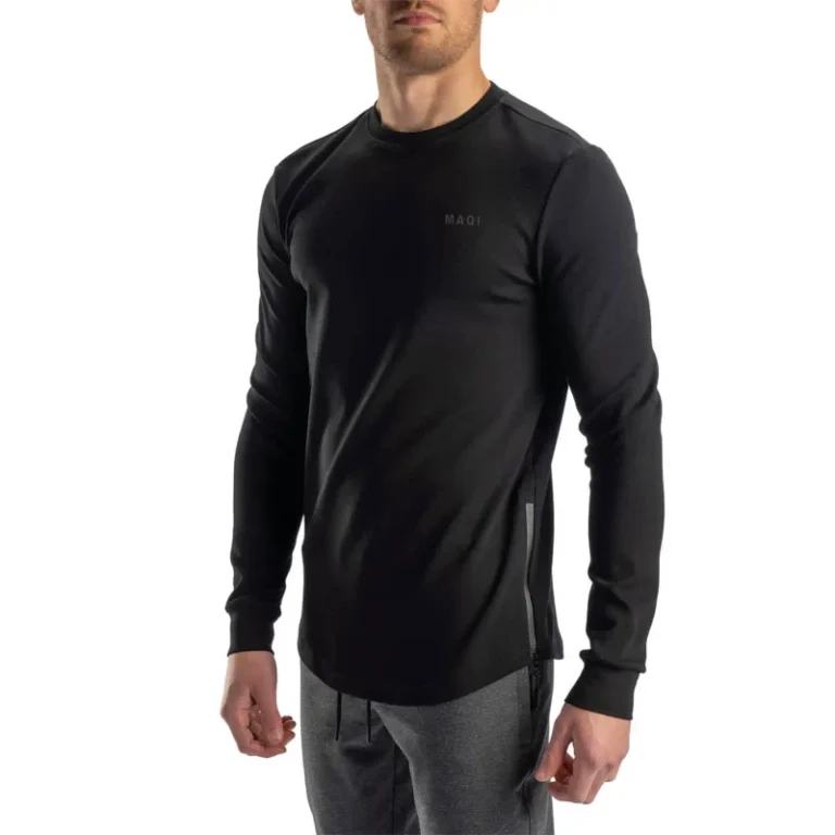 Blank-Long-Sleeve-Tshirt-Wash-Basic-Fitness-Organic-Cotton-Gym-Split-Tee-Essential-Fundamental-T-Shirt