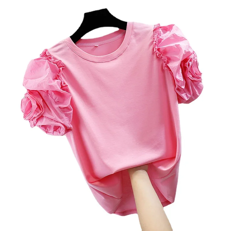 Boutique-Summer-New-Fashionable-Regular-Sleeve-Short-Sleeved-Womens-T-shirt-Discharge-100-Polyester-Anti-shrink